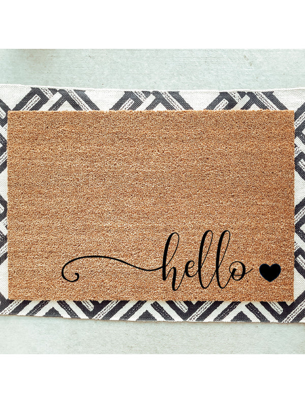 Swirl Hello Heart Doormat / Welcome Mat / Door Mat / Housewarming / Birthday Gift / Teacher Gift / Hostess Gift / Home Decor / Cute Doormat