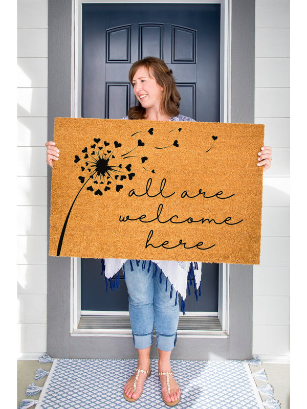 Dandelion All Are Welcome Here Doormat / Welcome Mat / Spring Door Mat / Inclusivity / Mi Casa Su Casa / Heart / Flower / Summer