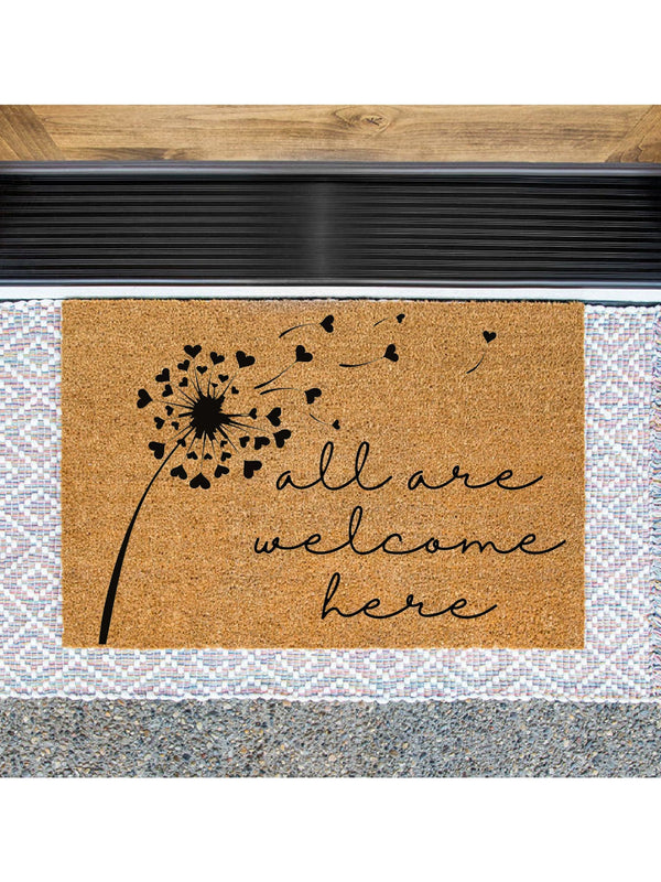 Dandelion All Are Welcome Here Doormat / Welcome Mat / Spring Door Mat / Inclusivity / Mi Casa Su Casa / Heart / Flower / Summer