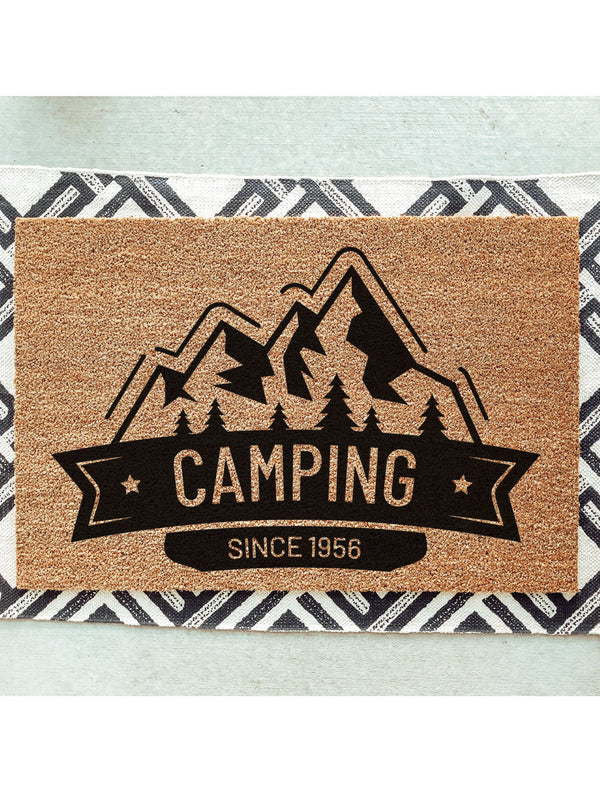 Mountain Banner Doormat / Welcome Mat / Door Mat / Mountain / Forest / Trees / Camping / Family Name / Custom Doormat / Summer / Spring