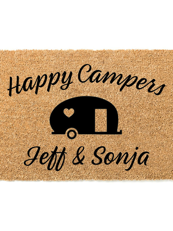 Happy Campers family last name welcome mat - Camping camper gift