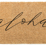 Aloha Rectangular Natural Coco Coir Door Mat with No Slip Backing, Natural/Black Front Door Mat, Front Entrance Hawaii Welcome Doormat