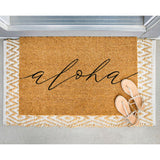 Aloha Rectangular Natural Coco Coir Door Mat with No Slip Backing, Natural/Black Front Door Mat, Front Entrance Hawaii Welcome Doormat