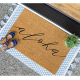 Aloha Rectangular Natural Coco Coir Door Mat with No Slip Backing, Natural/Black Front Door Mat, Front Entrance Hawaii Welcome Doormat