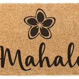 Mahalo Rectangular Natural Coco Coir Door Mat with No Slip Backing, Natural/Black Front Door Mat, Front Entrance Hawaii Welcome Doormat