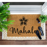Mahalo Rectangular Natural Coco Coir Door Mat with No Slip Backing, Natural/Black Front Door Mat, Front Entrance Hawaii Welcome Doormat