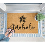Mahalo Rectangular Natural Coco Coir Door Mat with No Slip Backing, Natural/Black Front Door Mat, Front Entrance Hawaii Welcome Doormat