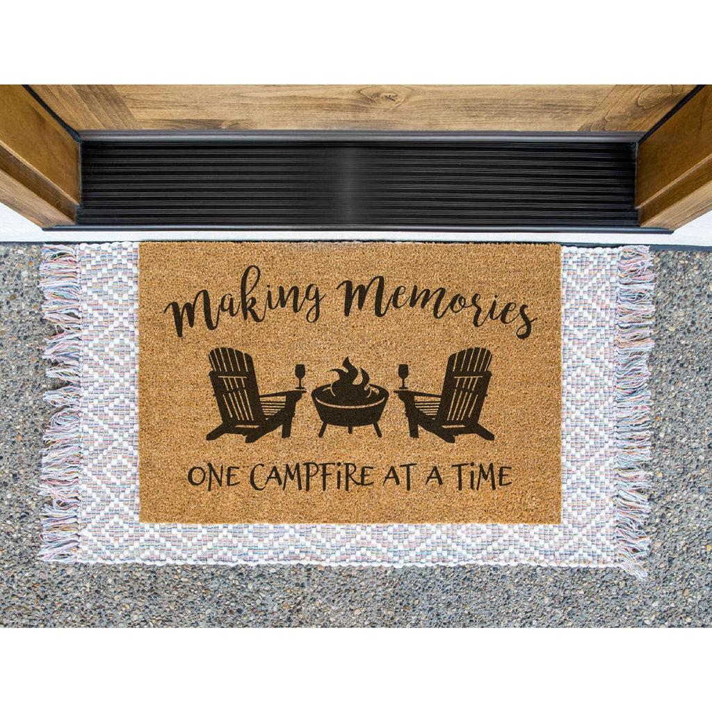 Making Memories One Campfire At A Time Doormat / Muskoka Chairs / Lake House Family Name Door Mat / Beach House / Cottage / Cabin Doormat
