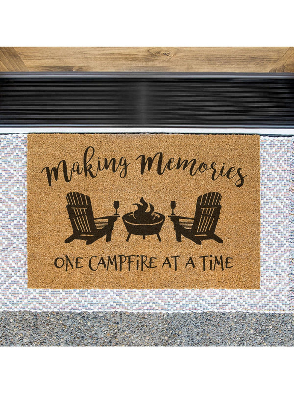 Making Memories One Campfire At A Time Doormat / Muskoka Chairs / Lake House Family Name Door Mat / Beach House / Cottage / Cabin Doormat