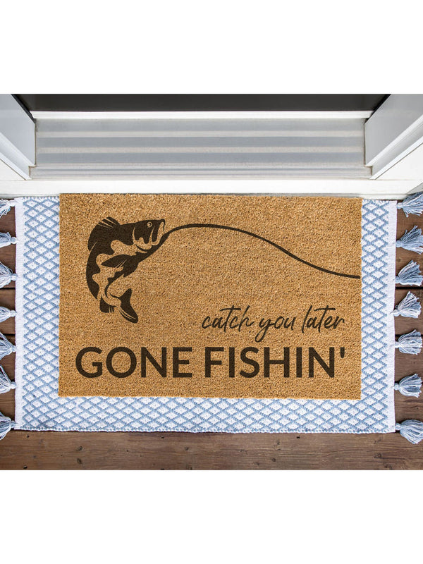 Gone Fishing / Welcome Mat / Fishing / Hobby / Outdoorsman / Hostess Gift / Summer / Summertime / Wedding Gift / Birthday Gift