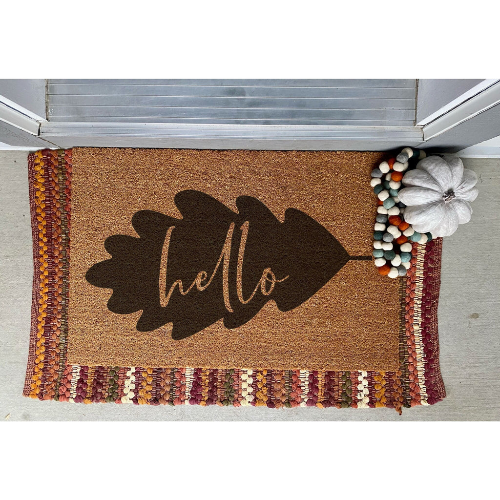 Hello Doormat / Fall Leaf Door Mat / Welcome Mat / Fall Doormat / Autumn Door Mat / Seasonal / Fall Decor / Halloween Decor / Outdoor Rug