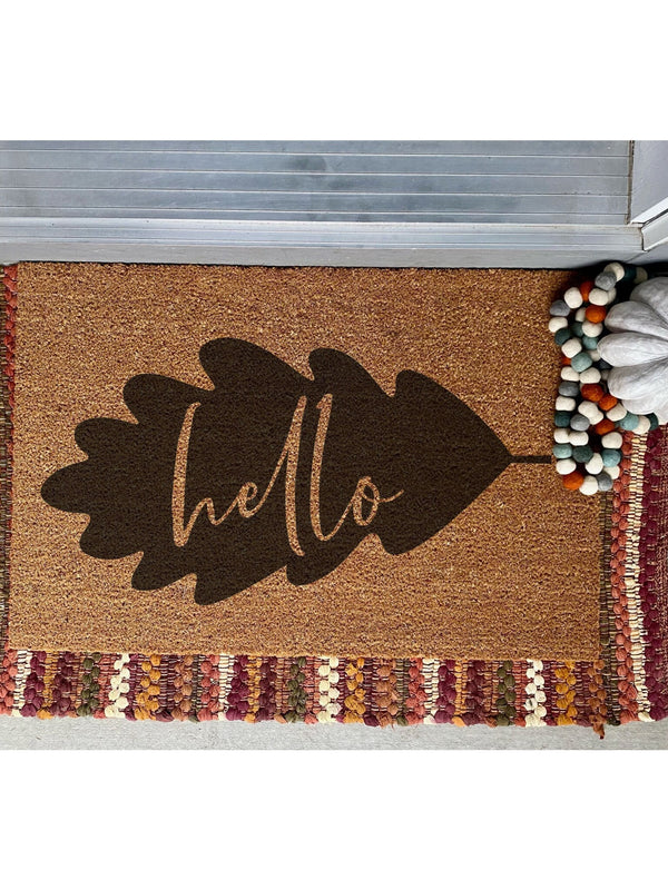Hello Doormat / Fall Leaf Door Mat / Welcome Mat / Fall Doormat / Autumn Door Mat / Seasonal / Fall Decor / Halloween Decor / Outdoor Rug
