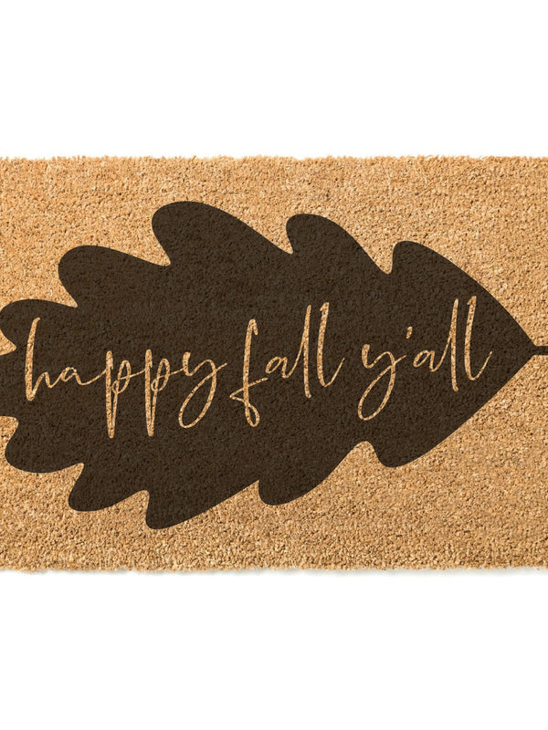 Happy Fall Y'all On Leaf Doormat / Welcome Mat / Fall Door Mat / Autumn Doormat / Southern Doormat / Seasonal / Fall Decor / Fall Leaves