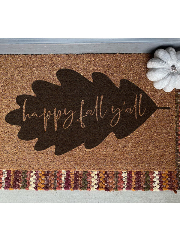Happy Fall Y'all On Leaf Doormat / Welcome Mat / Fall Door Mat / Autumn Doormat / Southern Doormat / Seasonal / Fall Decor / Fall Leaves