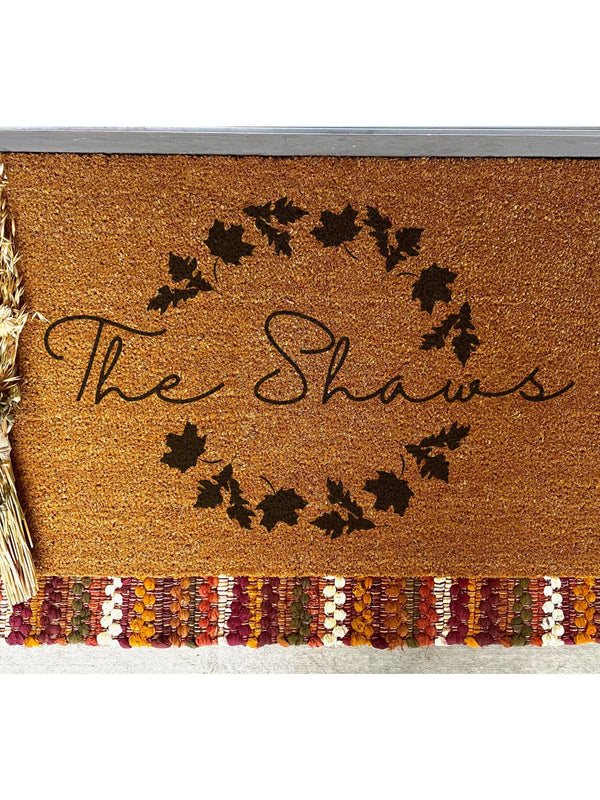 Fall Wreath Family Name Doormat / Welcome Mat / Fall Door Mat / Autumn Doormat / Surname / Last Name / Fall Decor / Fall Leaves / Halloween