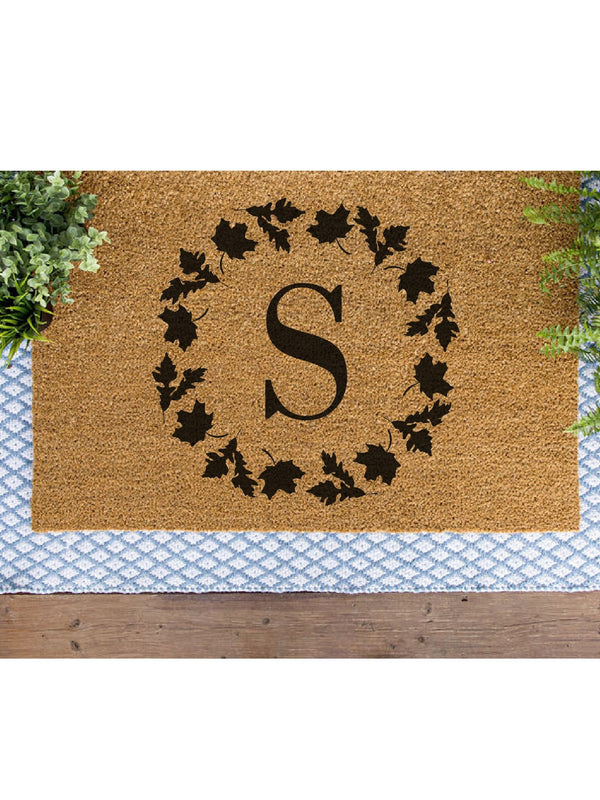 Fall Wreath Initial Doormat / Welcome Mat / Fall Door Mat / Autumn Doormat / Outdoor Rug / Boho Decor / Fall Decor / Fall Leaves / Halloween