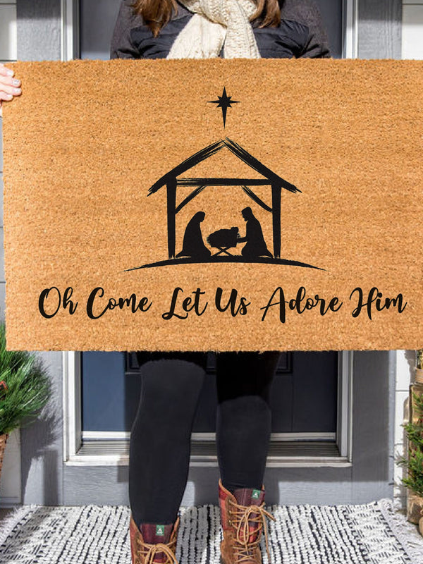 Oh Come Let Us Adore Him Christmas Doormat / Holiday Doormat / Joyeux Noel / Holiday Decor / Christmas Design / Christmas Gift for Mom