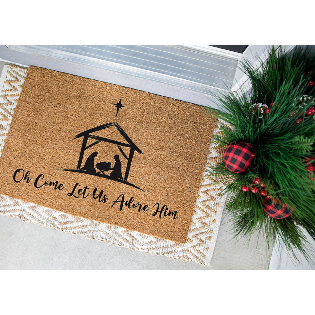 Oh Come Let Us Adore Him Christmas Doormat / Holiday Doormat / Joyeux Noel / Holiday Decor / Christmas Design / Christmas Gift for Mom