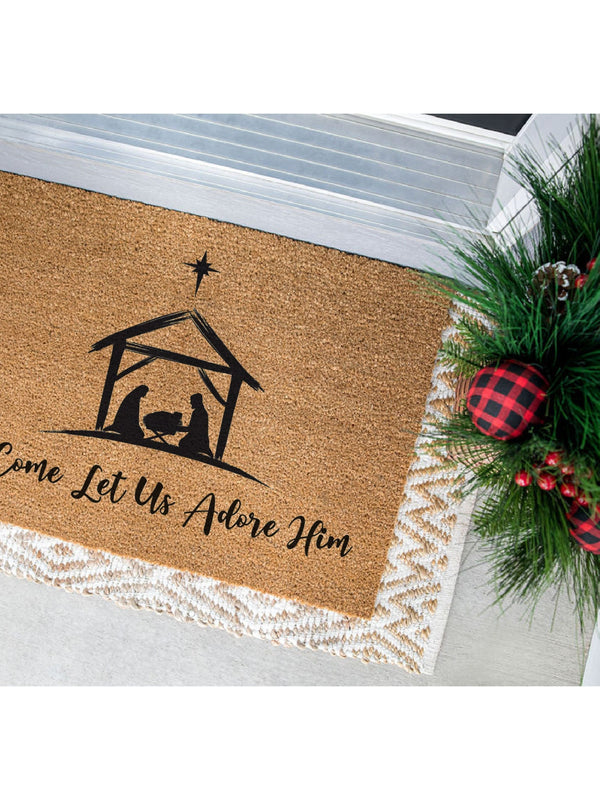 Oh Come Let Us Adore Him Christmas Doormat / Holiday Doormat / Joyeux Noel / Holiday Decor / Christmas Design / Christmas Gift for Mom