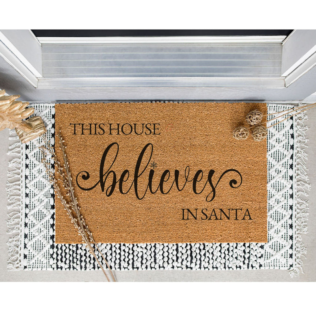This House Believes In Santa Christmas Doormat / Holiday Doormat / Joyeux Noel / Holiday Decor / Christmas Design / Christmas Gift for Mom