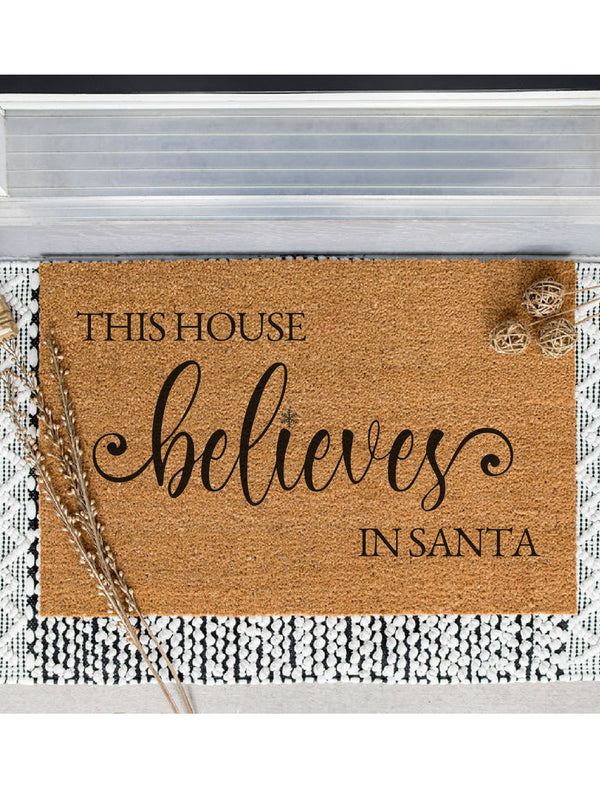 This House Believes In Santa Christmas Doormat / Holiday Doormat / Joyeux Noel / Holiday Decor / Christmas Design / Christmas Gift for Mom
