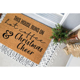 This House Runs on Hot Coffee and Christmas Cheer / Christmas Doormat / Holiday Doormat / Joyeux Noel / Holiday Decor / Christmas Design