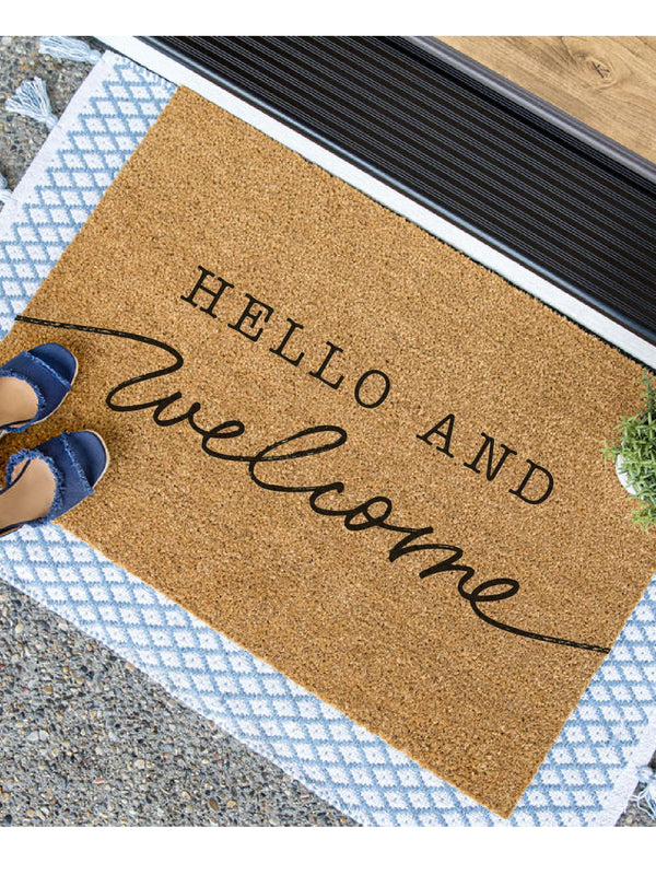 Hello and Welcome Doormat / Welcome Mat / Welcome Mat / Front Porch Decor / Wedding Gift / Housewarming Gift / Birthday Gift / Custom Mat