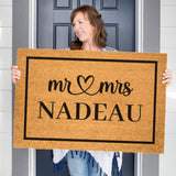Mr and Mrs Heart Personalized Doormat, Custom Door Mat, Personalized Wedding Gift, Mr and Mr, Mrs and Mrs, Welcome Mat, Housewarming Gift