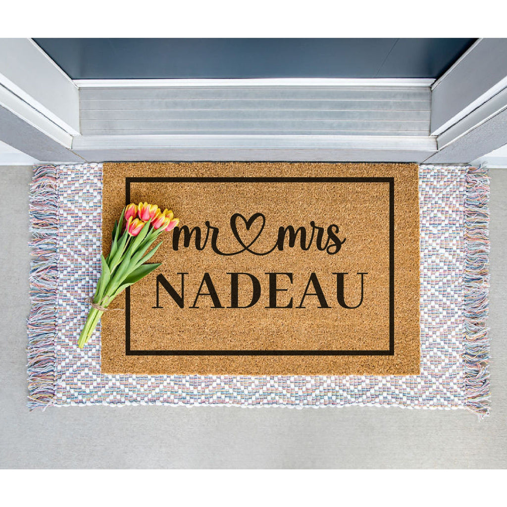Mr and Mrs Heart Personalized Doormat, Custom Door Mat, Personalized Wedding Gift, Mr and Mr, Mrs and Mrs, Welcome Mat, Housewarming Gift
