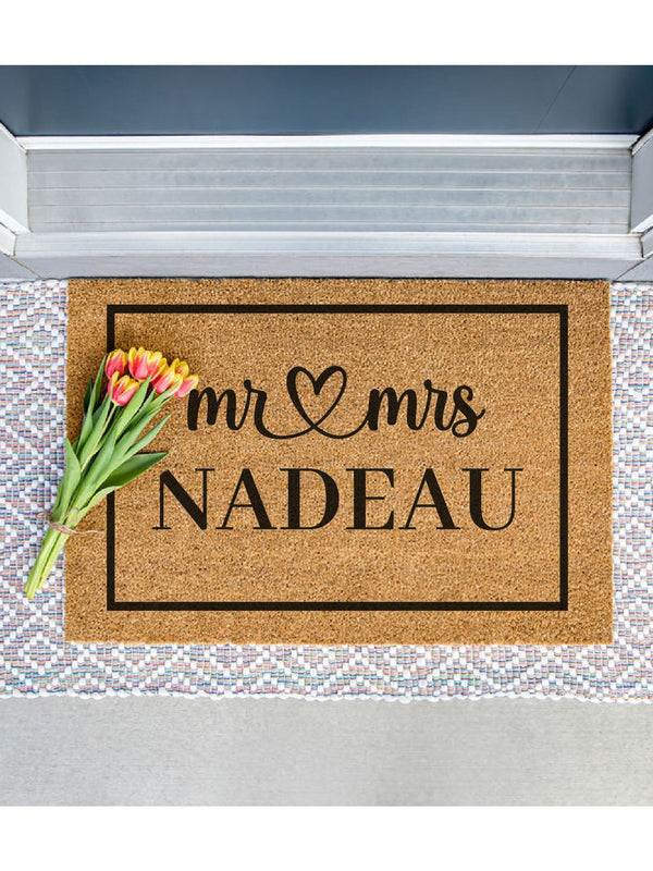 Mr and Mrs Heart Personalized Doormat, Custom Door Mat, Personalized Wedding Gift, Mr and Mr, Mrs and Mrs, Welcome Mat, Housewarming Gift