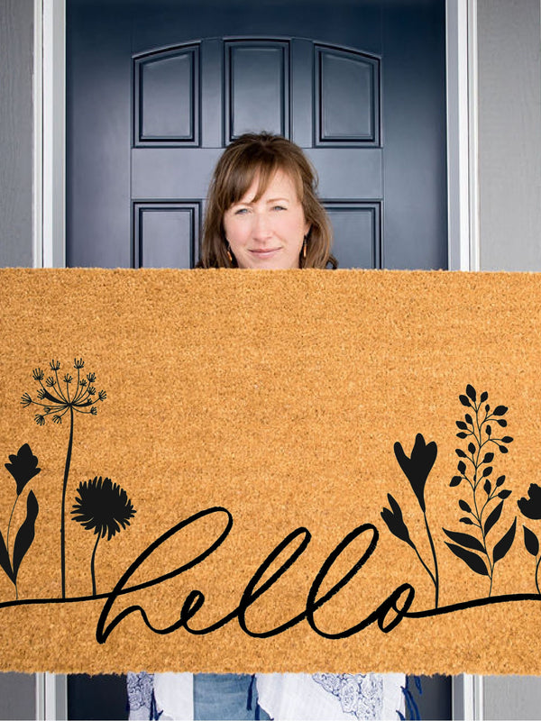 Hello Floral Spring Doormat, Welcome Mat, Cute Door Mat, Flower Hello Door Mat, Spring Decor, Front Porch Decor, Housewarming, Easter Decor