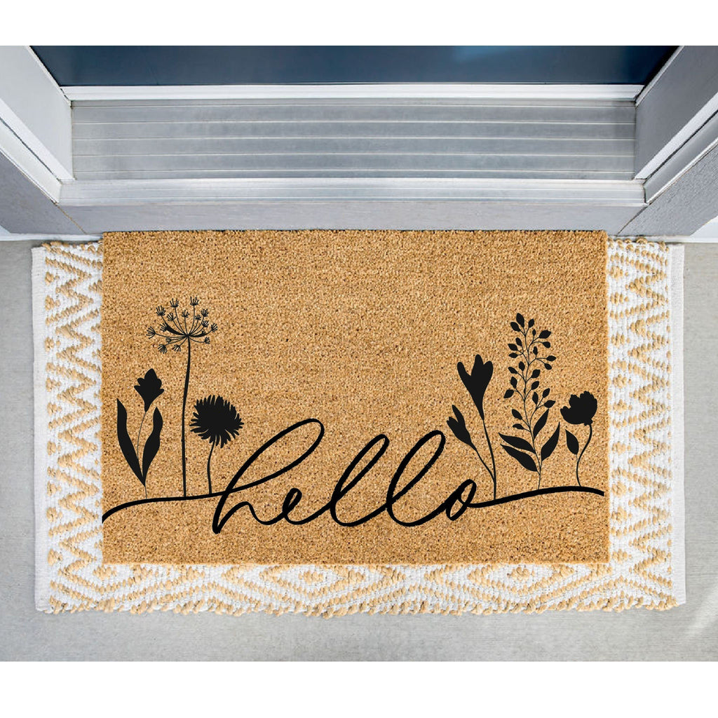 Hello Floral Spring Doormat, Welcome Mat, Cute Door Mat, Flower Hello Door Mat, Spring Decor, Front Porch Decor, Housewarming, Easter Decor