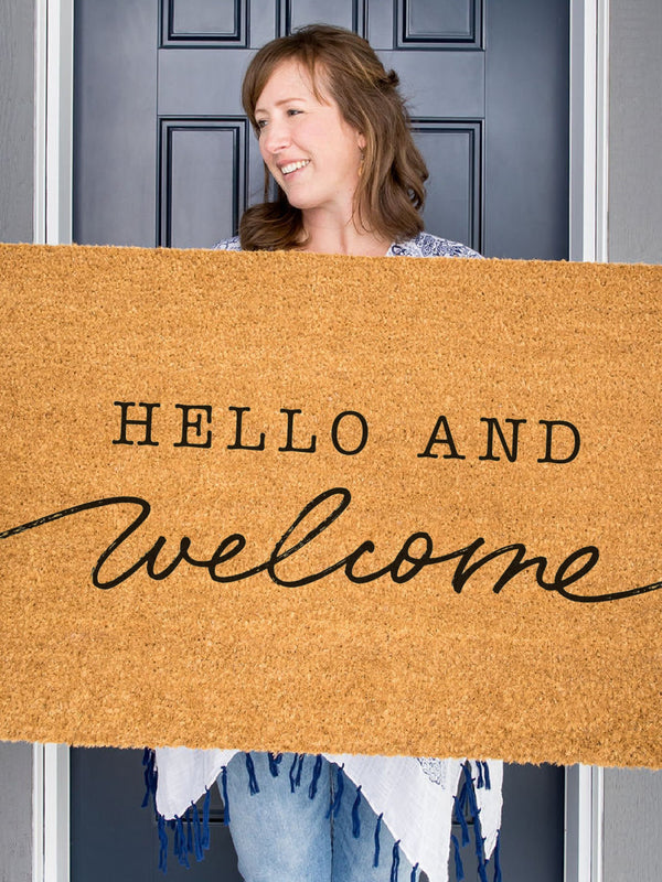 Hello and Welcome Doormat / Welcome Mat / Welcome Mat / Front Porch Decor / Wedding Gift / Housewarming Gift / Birthday Gift / Custom Mat