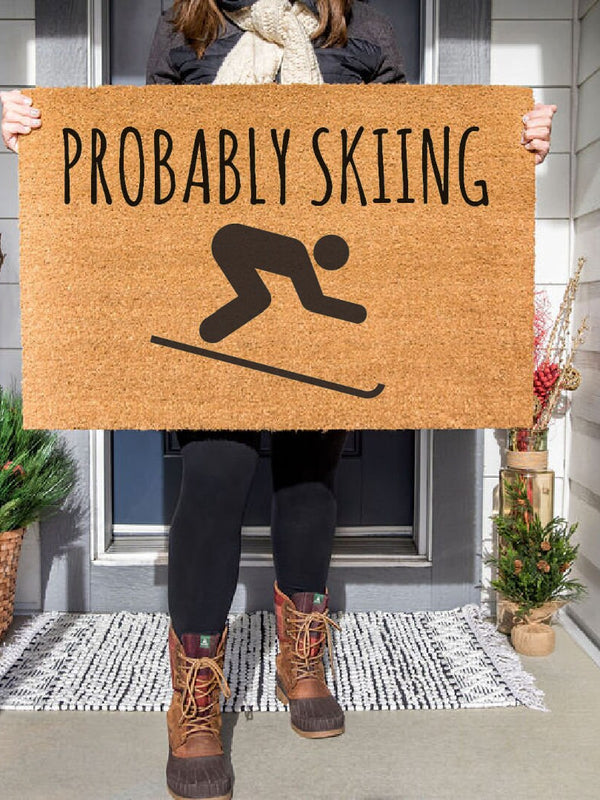 Probably Skiing Doormat, Downhill Ski Door Mat, Mountain Outdoor Mat, Skiing Welcome Mat, Mountain Decor, Cabin Decor, Ski Decor, Skier Mat