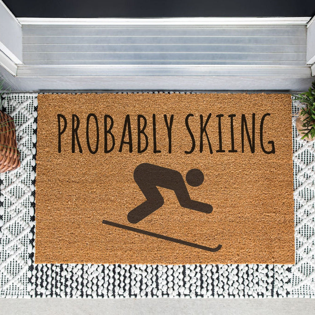Probably Skiing Doormat, Downhill Ski Door Mat, Mountain Outdoor Mat, Skiing Welcome Mat, Mountain Decor, Cabin Decor, Ski Decor, Skier Mat
