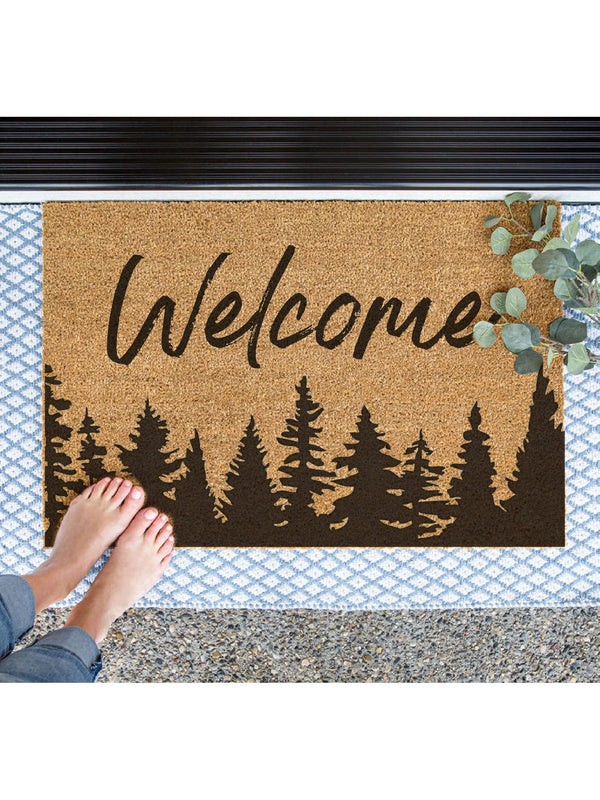 Trees Welcome Mat, Forest Doormat, Summer Porch Decor, Gift for Outdoorsman, Spring Outdoor Rug, Cute Doormat, Gift for Him, Cabin Door Mat