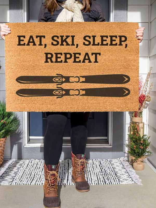 Eat, Ski, Sleep, Repeat Skiing Doormat, Cross Country Ski Door Mat, Downhill Skiing Outdoor Mat, Cross Country Skiing Welcome Mat, Cabin
