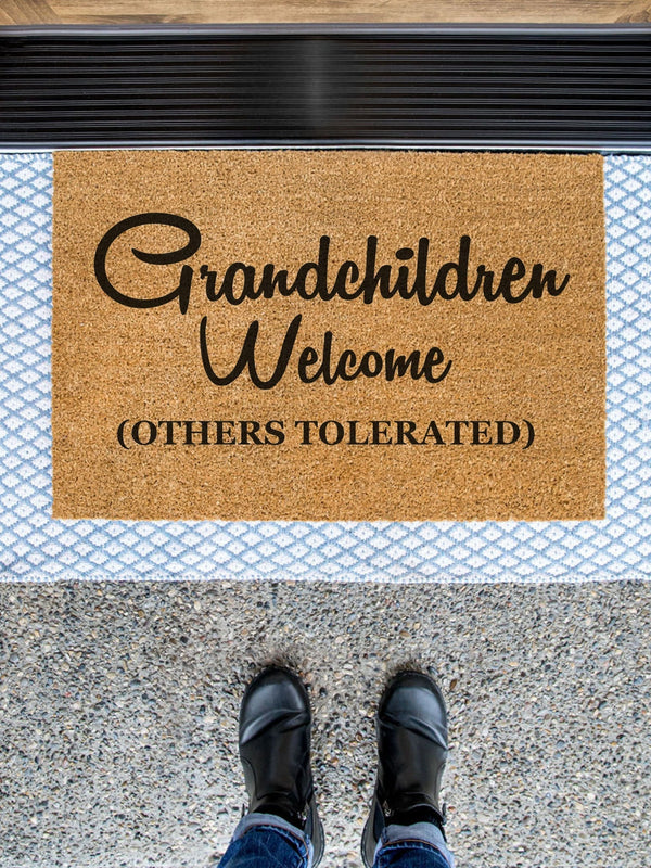 Grandchildren Welcome Others Tolerated Doormat, Grandparent Welcome Mat, Grandma Mat, Grandpa Rug, Nana, Papa, Oma, Opa, Grandparent Gift
