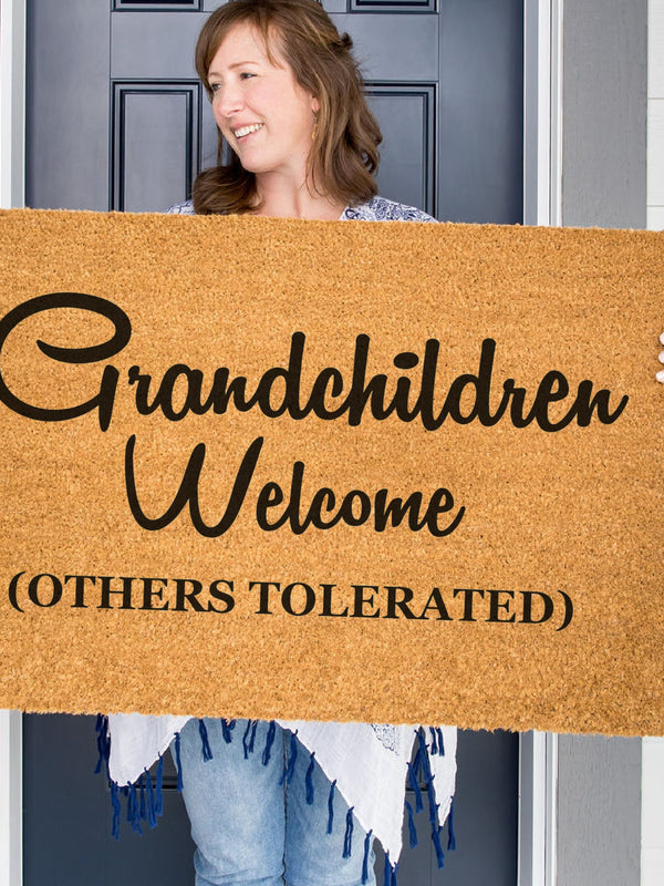 Grandchildren Welcome Others Tolerated Doormat, Grandparent Welcome Mat, Grandma Mat, Grandpa Rug, Nana, Papa, Oma, Opa, Grandparent Gift