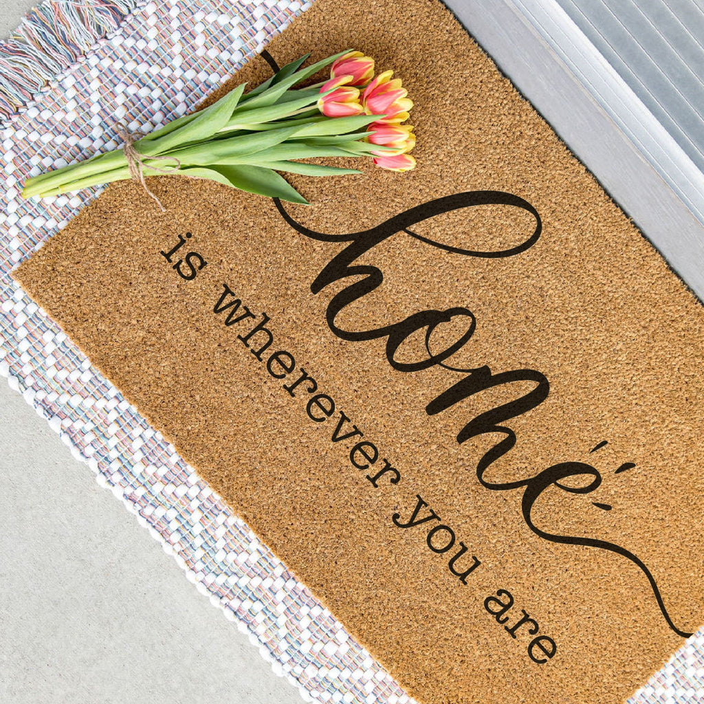 Home is Wherever You Are Doormat, Home Welcome Mat, Front Porch Decor, Wedding Gift, Housewarming Gift, Mother's Day Gift, Custom Doormat
