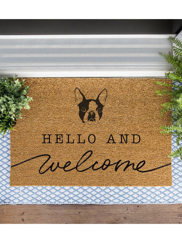 Boston Terrier Welcome Mat, Boston Terrier Doormat, Cute Dog Door Mat, Animal Front Doormat, Dog Breed Outdoor Rug, Dog Lover Gift, Custom