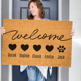 Family and Dog Welcome Mat, Family Names Doormat, Cute Dog Door Mat, Dog Front Doormat, Paw Print Outdoor Rug, Dog Lover Gift, Custom Mat