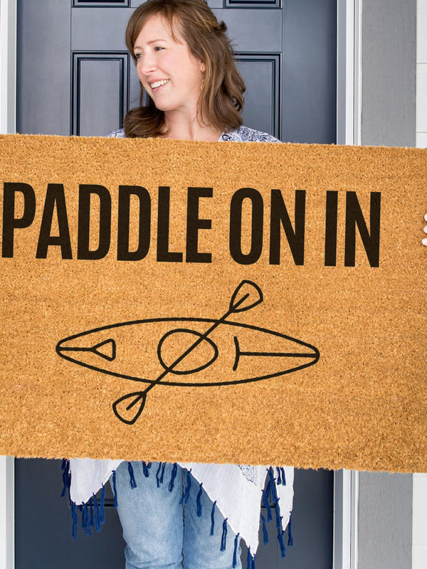 Paddle On In Kayaking Doormat, Funny Welcome Mat, Kayaking Door Mat, Lake Doormat, Cabin Decor, Cottage Door Mat, Housewarming, Watersport