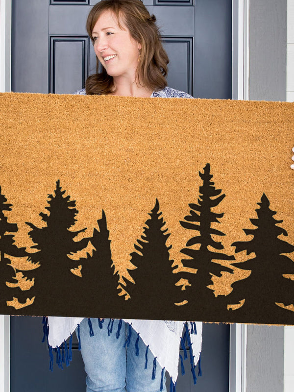 Forest Doormat, Tree Door Mat, Evergreen Front Doormat, Gift for Outdoorsman, Cabin Doormat, Mountain Decor, Gift for Dad, Father's Day Gift