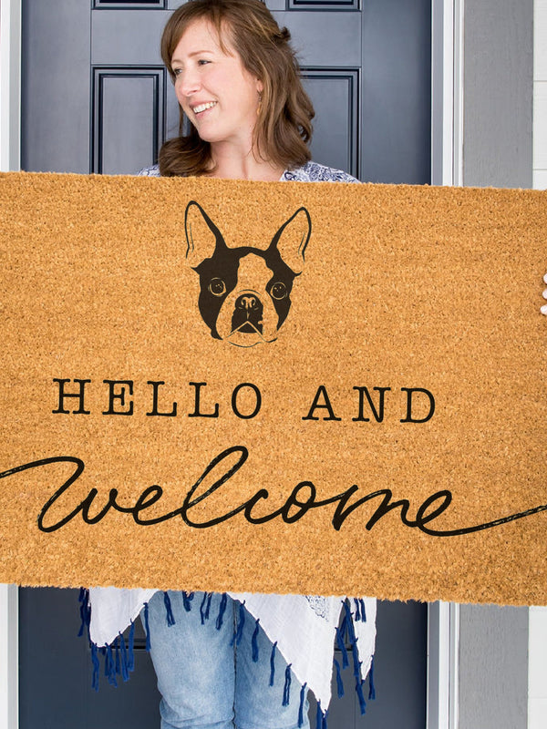 Boston Terrier Welcome Mat, Boston Terrier Doormat, Cute Dog Door Mat, Animal Front Doormat, Dog Breed Outdoor Rug, Dog Lover Gift, Custom
