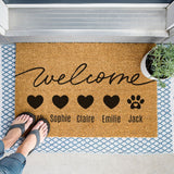 Family and Dog Welcome Mat, Family Names Doormat, Cute Dog Door Mat, Dog Front Doormat, Paw Print Outdoor Rug, Dog Lover Gift, Custom Mat
