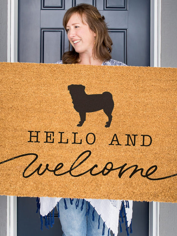 Pug Doormat, Pug Welcome Mat, Cute Dog Door Mat, Animal Front Doormat, Dog Breed Outdoor Rug, Dog Lover Gift, Custom Mat, Pug Gift, Pug Dog